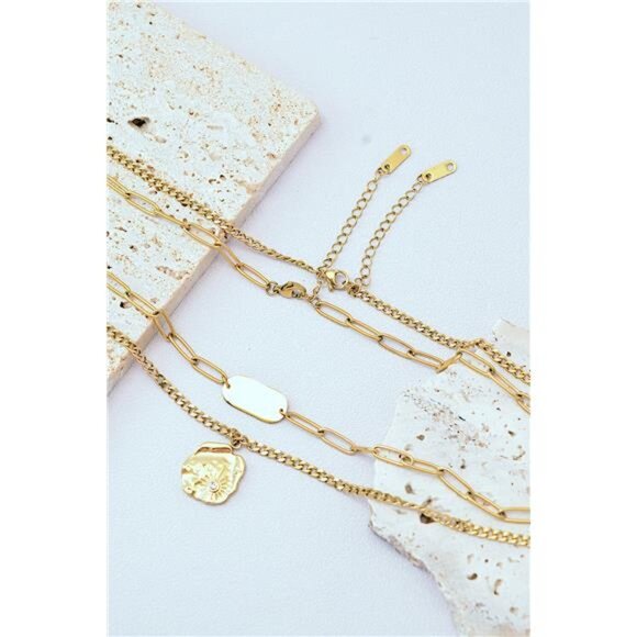 Gold-Plated Double-Layered Pendant Necklace - Picture 4 of 4